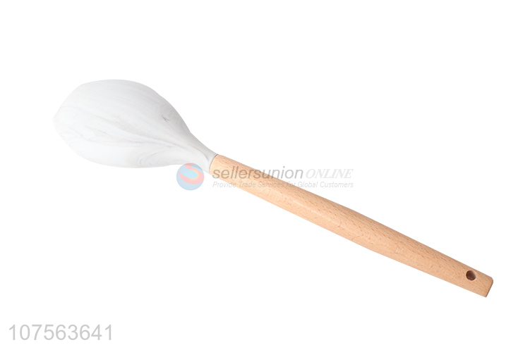 Hot sale cookware marbling silicone salad spoon with wooden handle