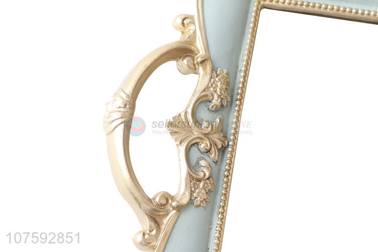 Top Selling Luxury Gold Decorative Resin Serving Mirror Tray With Handles