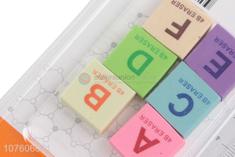 Fashion Stationery 6 Pieces Letter Printing Eraser Set