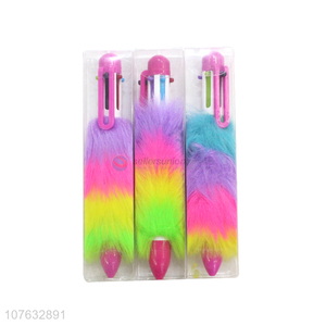 New Arrival Colorful Fluffy Plush Multicolored Ball Point Pen