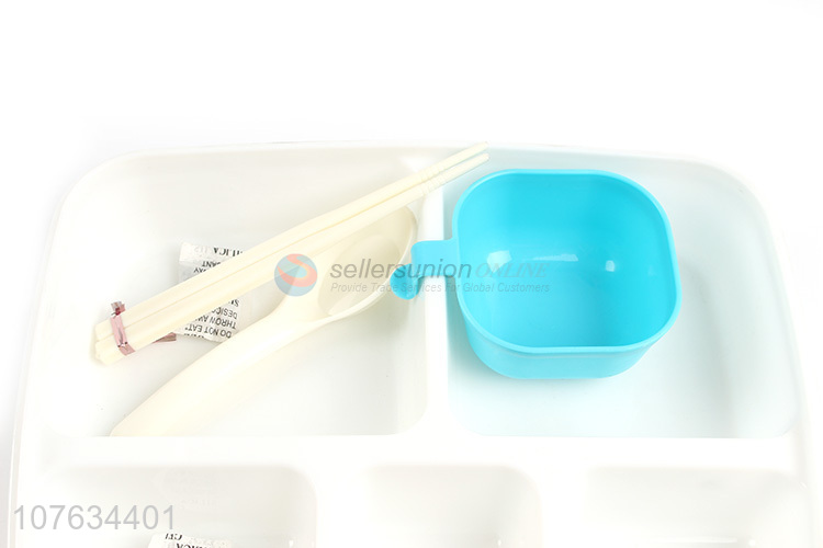 New products 5 compartments plastic lunch box with cutlery set