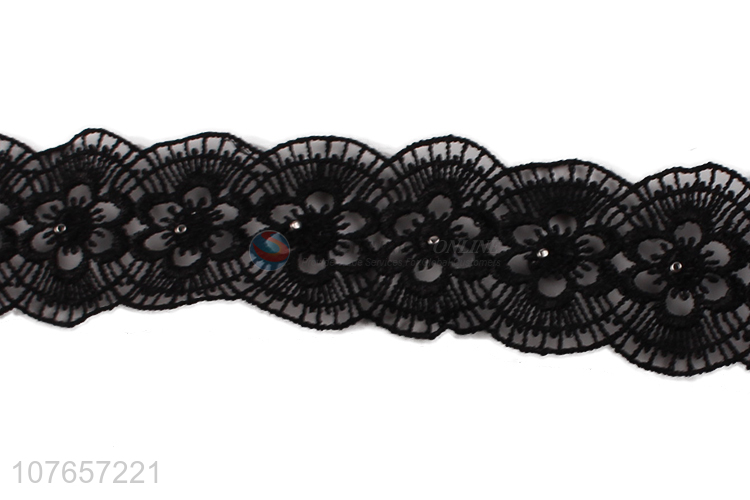 Good sale fashion design black floral pattern lace trim