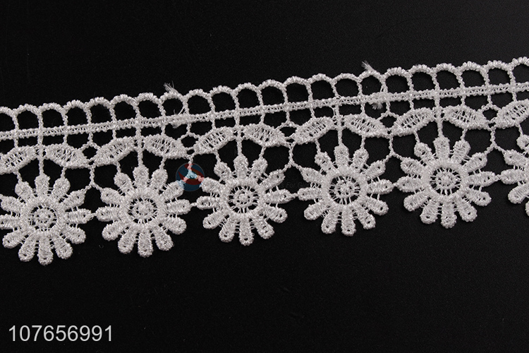 Polyester material white embroidery lace trim for garment decoration