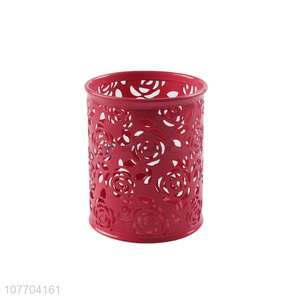 Wholesale exquisite round metal pen holder popular rose pen container