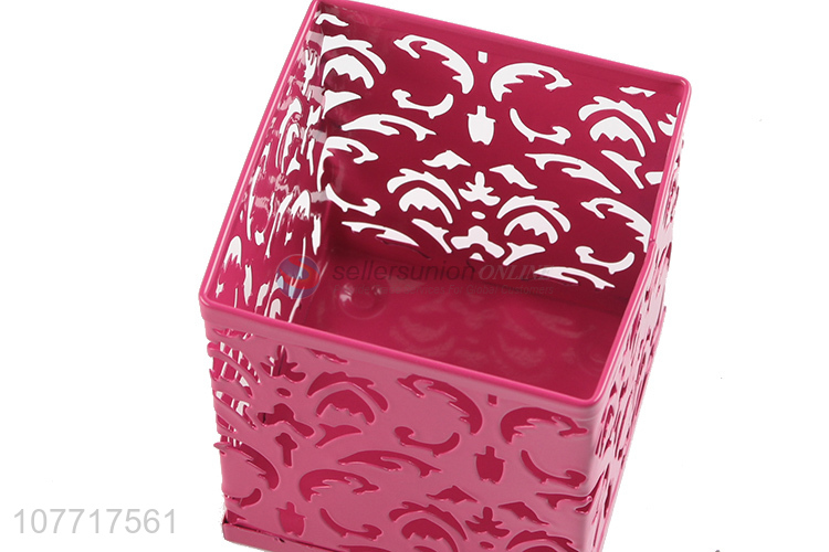 Factory wholesale pink office storage iron tree rattan flower pen holder