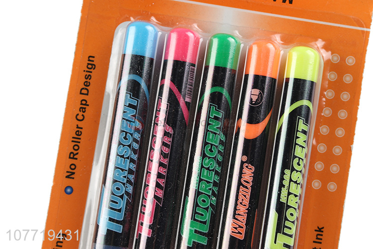 Wholesale 5 Pieces Highlighter Marker Fluorescent Color Marker Pen