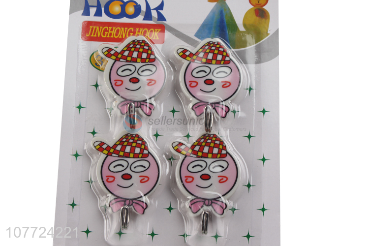 China factory 4 pieces cartoon sticky hooks wall hook hanger