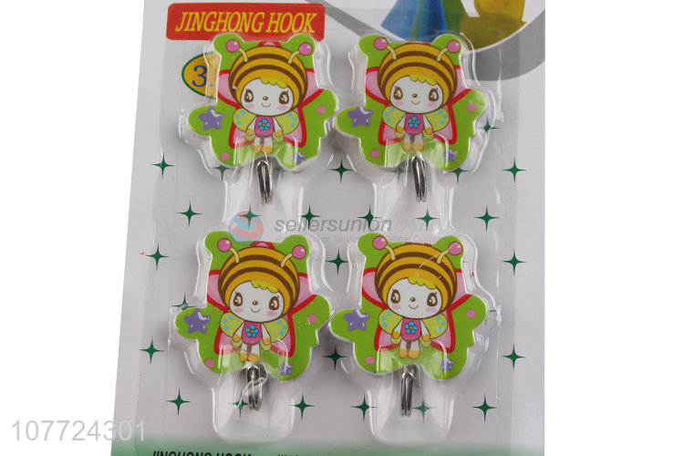 Factory direct sale 4 pieces cartoon heavy duty plastic sticky hooks