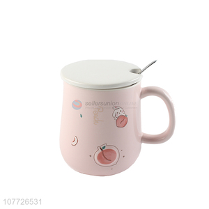 High quality cute ceramic coffee mug set ceramic milk cup with lid & spoon