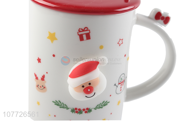 Best quality Christmas ceramic mug with lid & spoon Christmas gifts coffee cup set