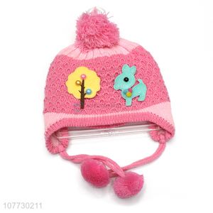 High quality children pompom hat kids winter cuffed beanie caps