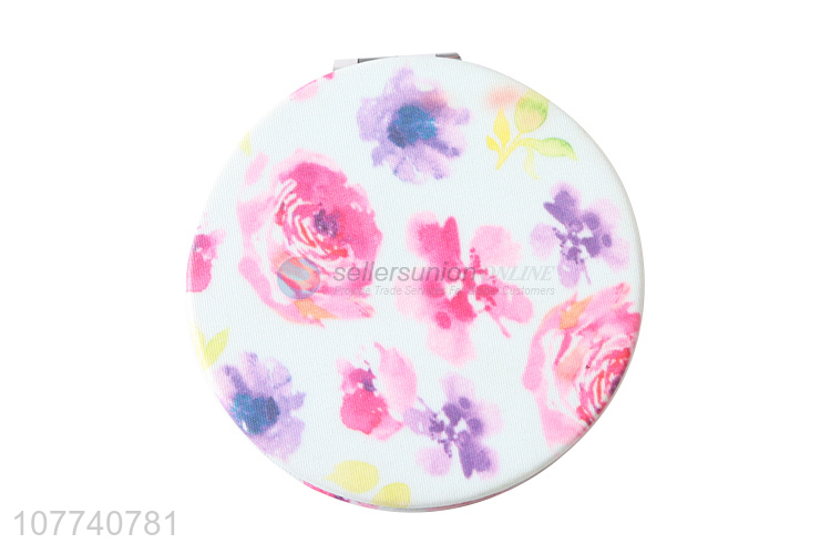 Hot selling round double-sided flower printed makeup mirror compact mirror