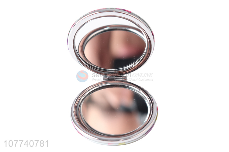 Hot selling round double-sided flower printed makeup mirror compact mirror