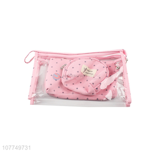 Fashion pink print portable wash bag cosmetic bag set