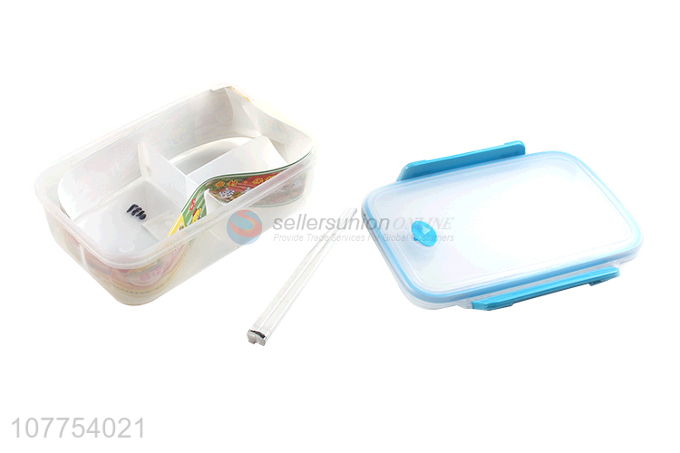 Hot Sale Rectangle Plastic Lunch Box With Chopsticks Set