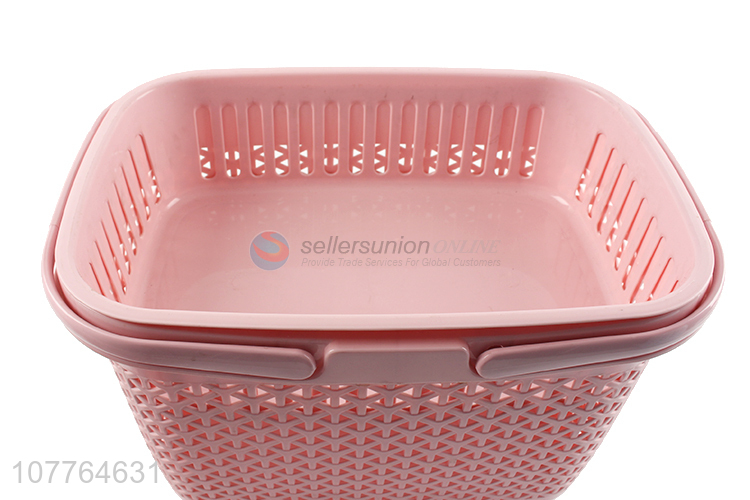 New arrival hollow plastic storage basket with handle and lid