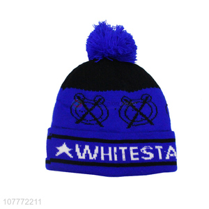 Fashion style blue winter knitted hat warm outdoor sports cap for men