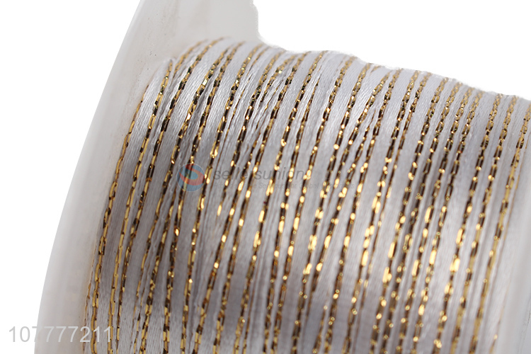 Most popular 6mm gold thread ribbon polyester gift ribbon