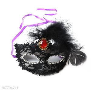 Wholesale luxury women costume masquerade party mask with feather