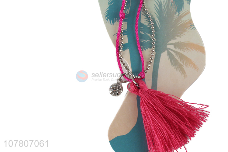 Wholesale pink handmade anklet with tassels