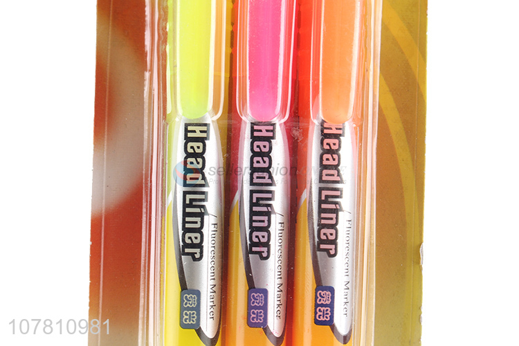 Promotional items 3 pieces plastic fluorescent markers highlighters