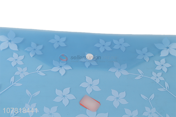 Wholesale blue printed plastic horizontal snap file bag