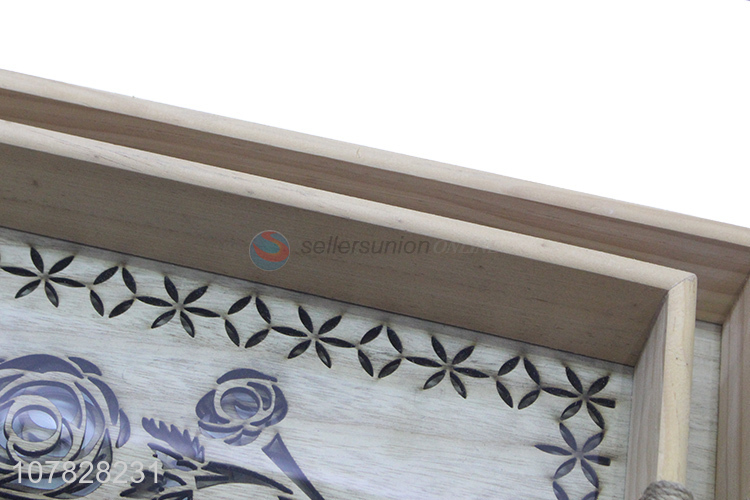 Hot selling hollow rectangular wooden serving tray for hotel decoration