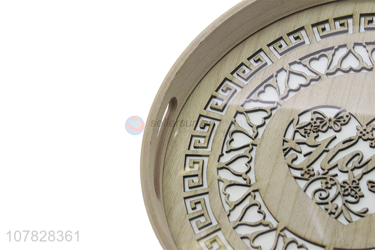 Factory supply Chinese style laser cut round glass serving tray fruit tray