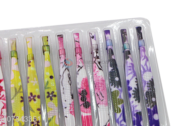 High quality fashionable elegant floral printing eyebrow tweezers set