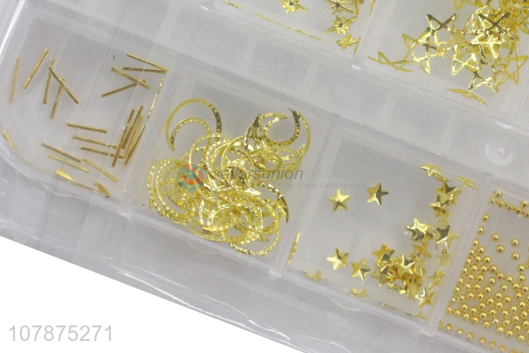 New Arrival Golden Mini Flat DIY Nail Sticker Rhinestones set