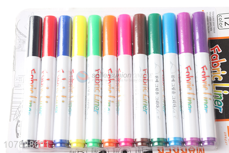 New arrival 12 colors fabric liner set permanent fabric marker pens