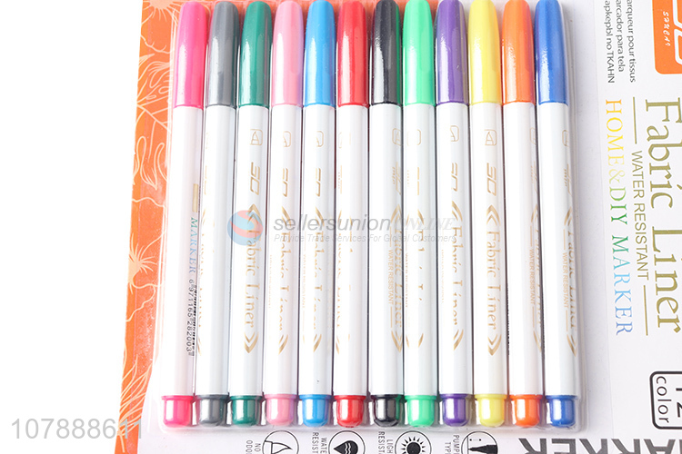 Low price 12 colors waterproof permanent fabric marker pen set