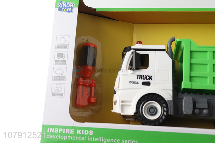 Recent product plastic toy vechicle diy assembled sanitation truck toy