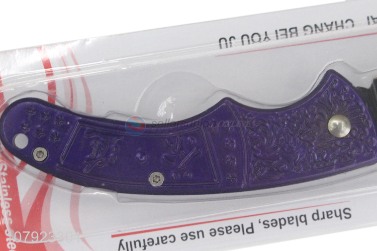 Wholesale purple stainless steel knives camping folding fruit knife