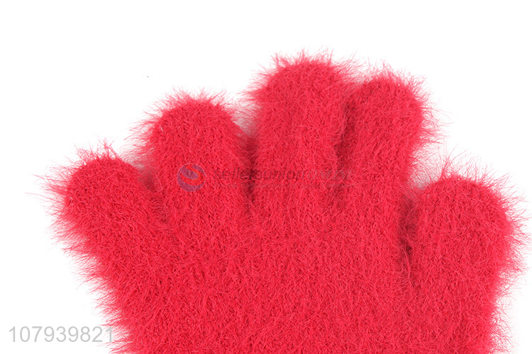 Factory Price Red Knitted Glove Ladies Winter Warm Gloves