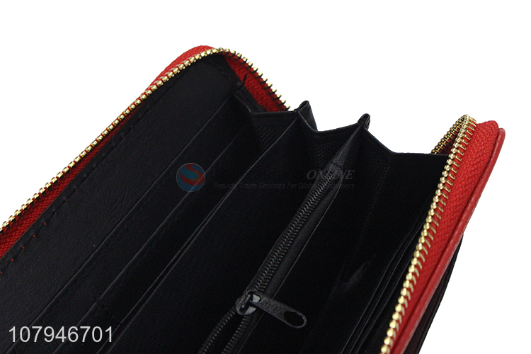 Simple design red fashion lady zipper wallet with top quality