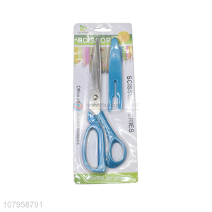 Low price wholesale stainless steel blue office art scissors with lid