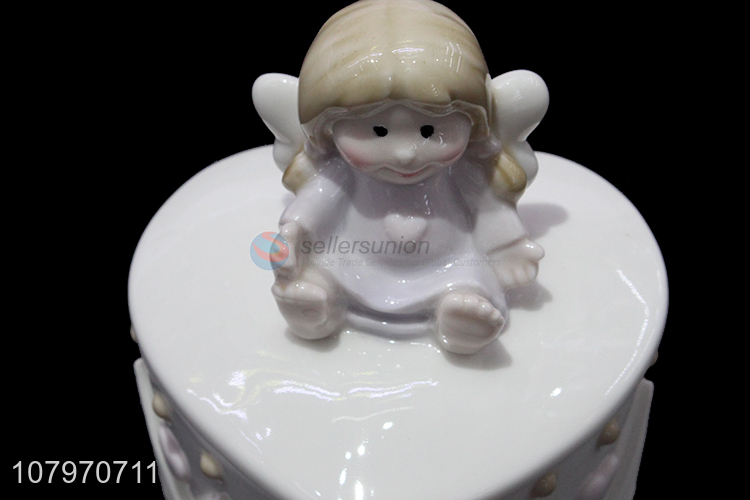 Wholesale ceramic angel jewelry case porcelain trinket box case