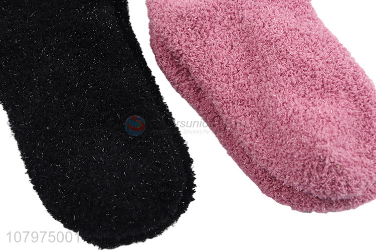 Yiwu market solid color ladies warm fluffy women socks wholesale