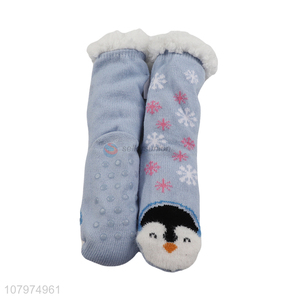 Most popular cartoon penguin design soft floor socks for women