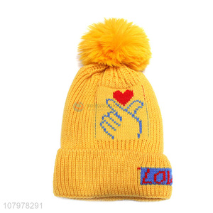 Yiwu market kids winter hat children thickened pom pom beanie skull cap