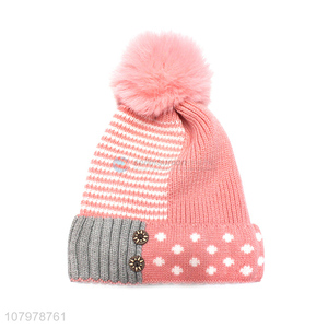 New arrival children winter jacquard fleece lined beanies for boys girls