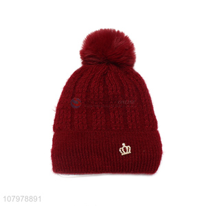 China supplier women winter knitted beanie hat fleece lined skull cap