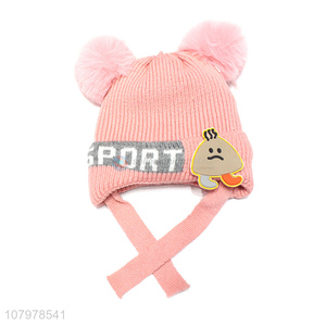 China supplier kids autumn winter fleece lined <em>earmuff</em> hat with pom pom