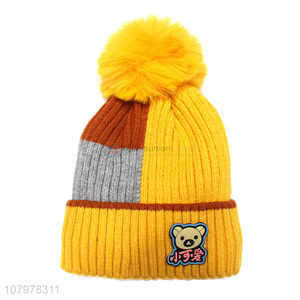 Hot selling kids fleece lined slouchy beanie winter warm knitted hat