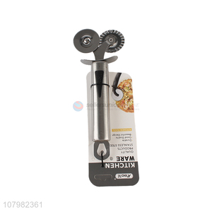 New arrival silver stainless steel double-head pizza cutter for kitchen