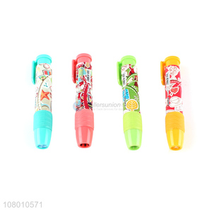 New arrival colourful kids stationery automatic pen press eraser