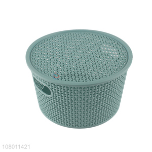 Wholesale green plastic storage basket with lid universal storage bucket