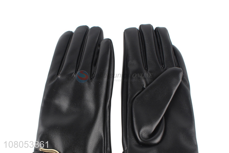 Yiwu market black fashion leather gloves for winter