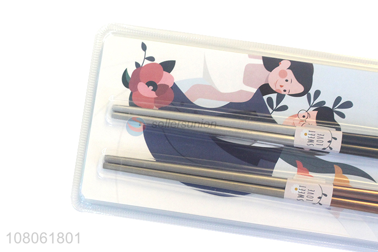 Custom Reusable Stainless Steel Chopsticks Set For Couples